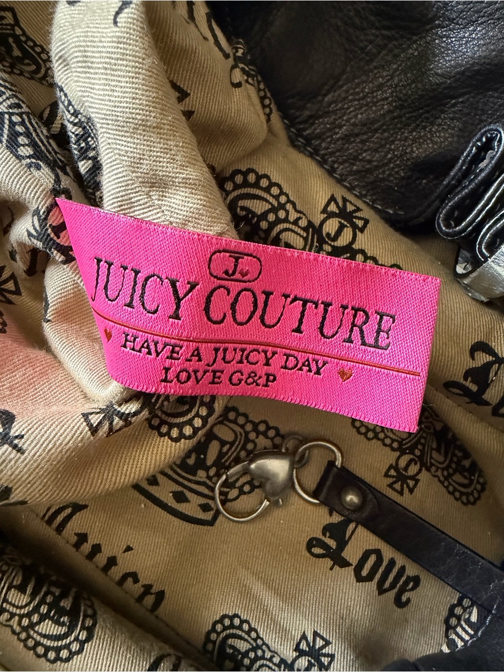 Juicy Couture Black Leather Shoulder Bag with Heart Charm - Picture 13 of 13